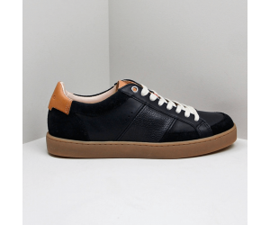 Sneaker Hiba Noir Sessile, vintage, cuir noir semelle miel origine France Garantie coté droit allongé